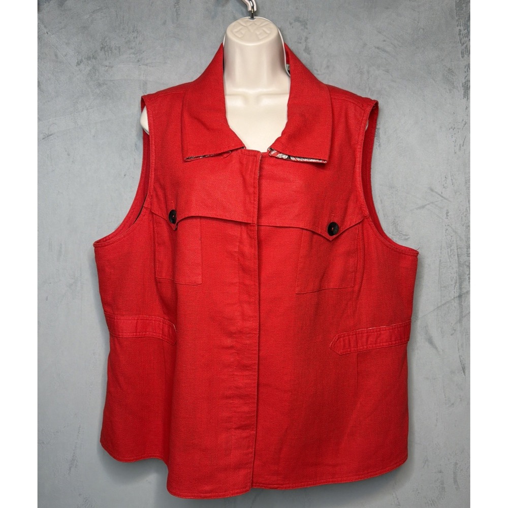 Coldwater Creek Womens 3X Orange Linen Cotton Utility Vest Belted Plus Size